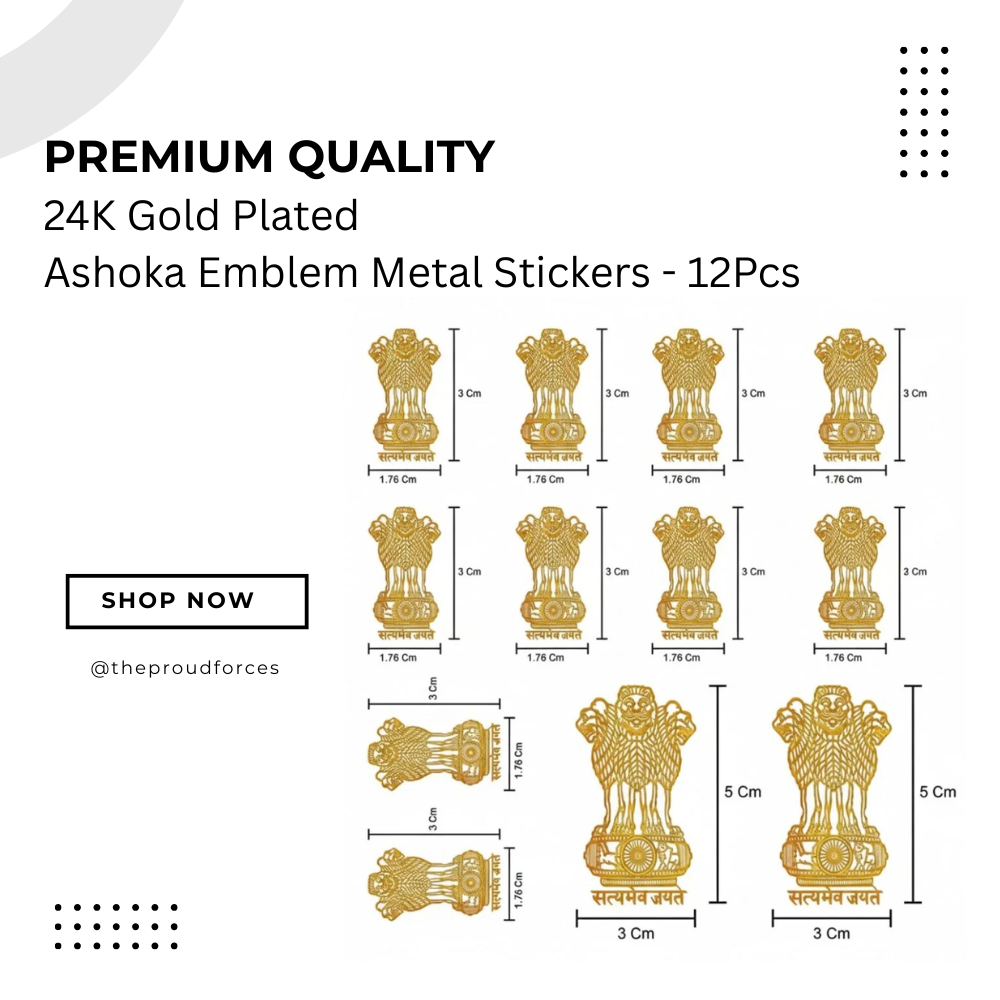 Premium Quality 24K Gold Plated Ashoka Emblem Metal Stickers – Pack of 12