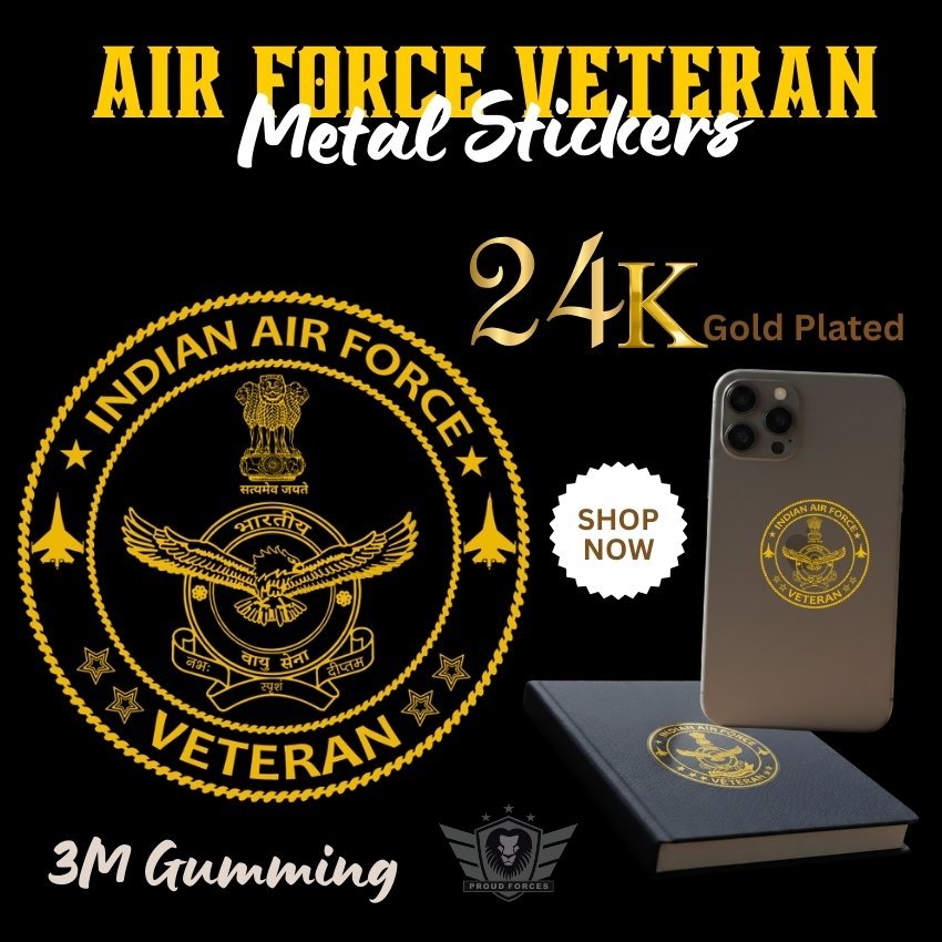 Air Force Veteran 24K Gold Plated Metal Sticker (Premium Quality) – Pack of 4.