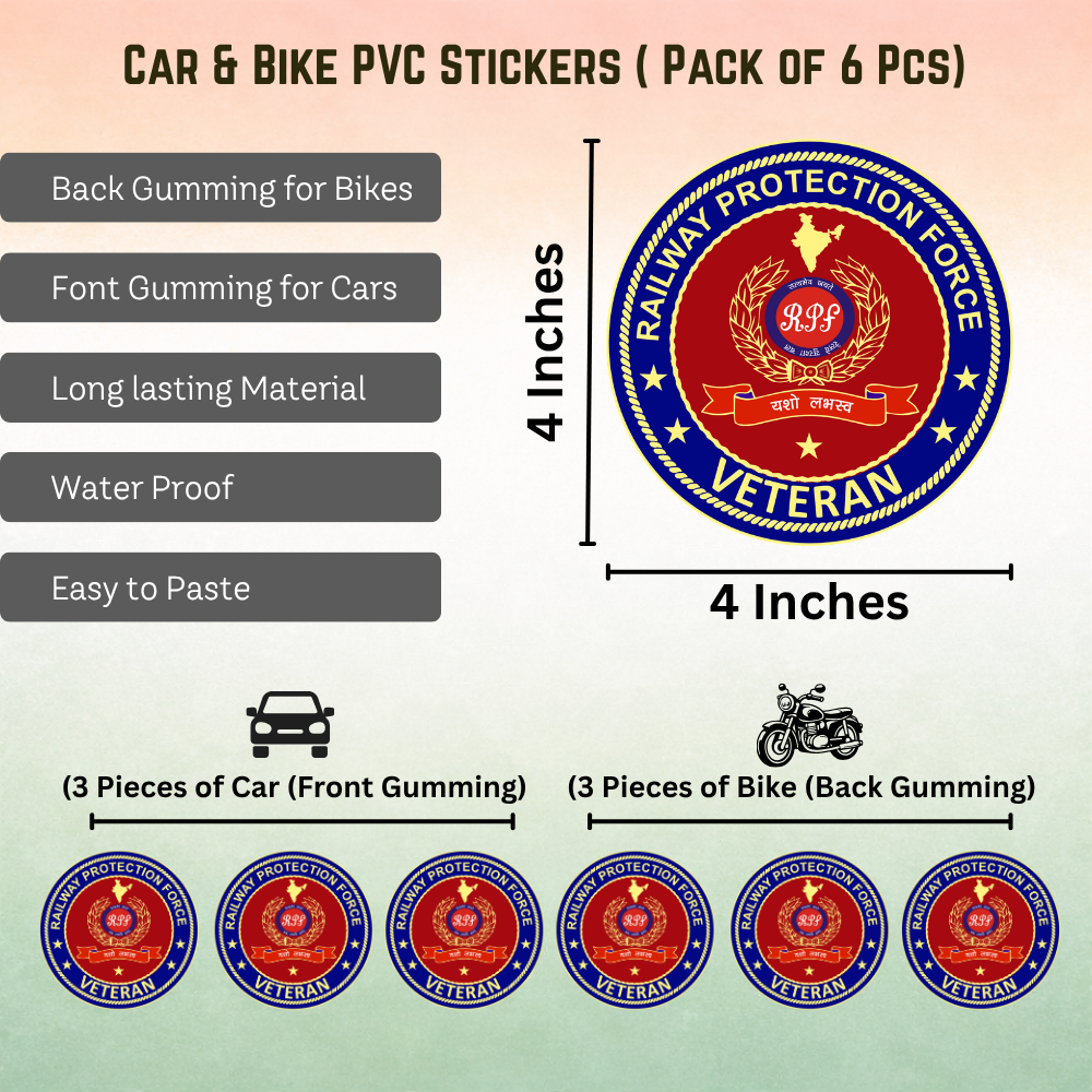 RPF (Railway Protection Force) Veteran Car & Bike Stickers-6Pcs - Image 3