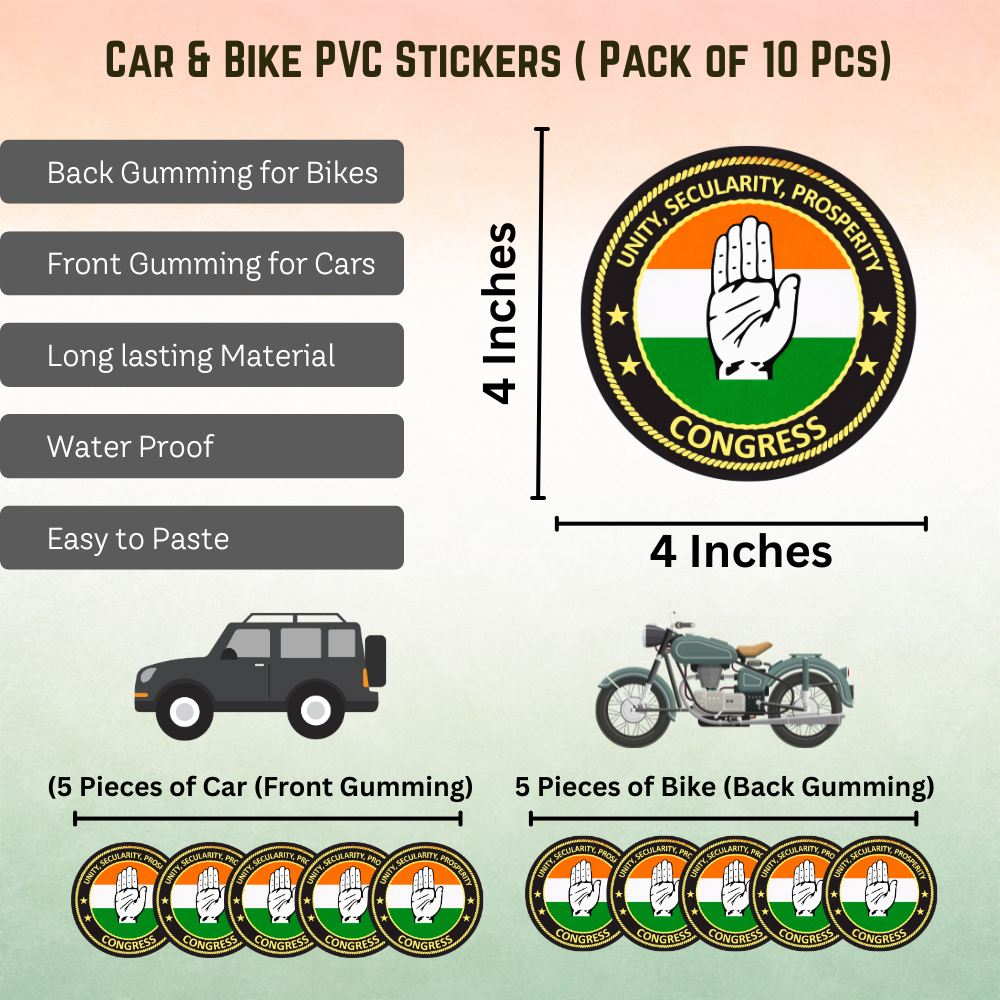 Congress Party Car & Bike Sticker – Pack of 10 - Image 2