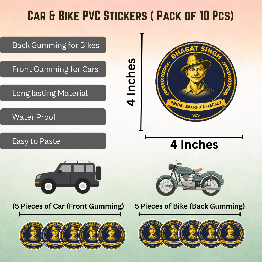 Bhagat Singh Car & Bike Sticker – Pack of 10 - Image 2