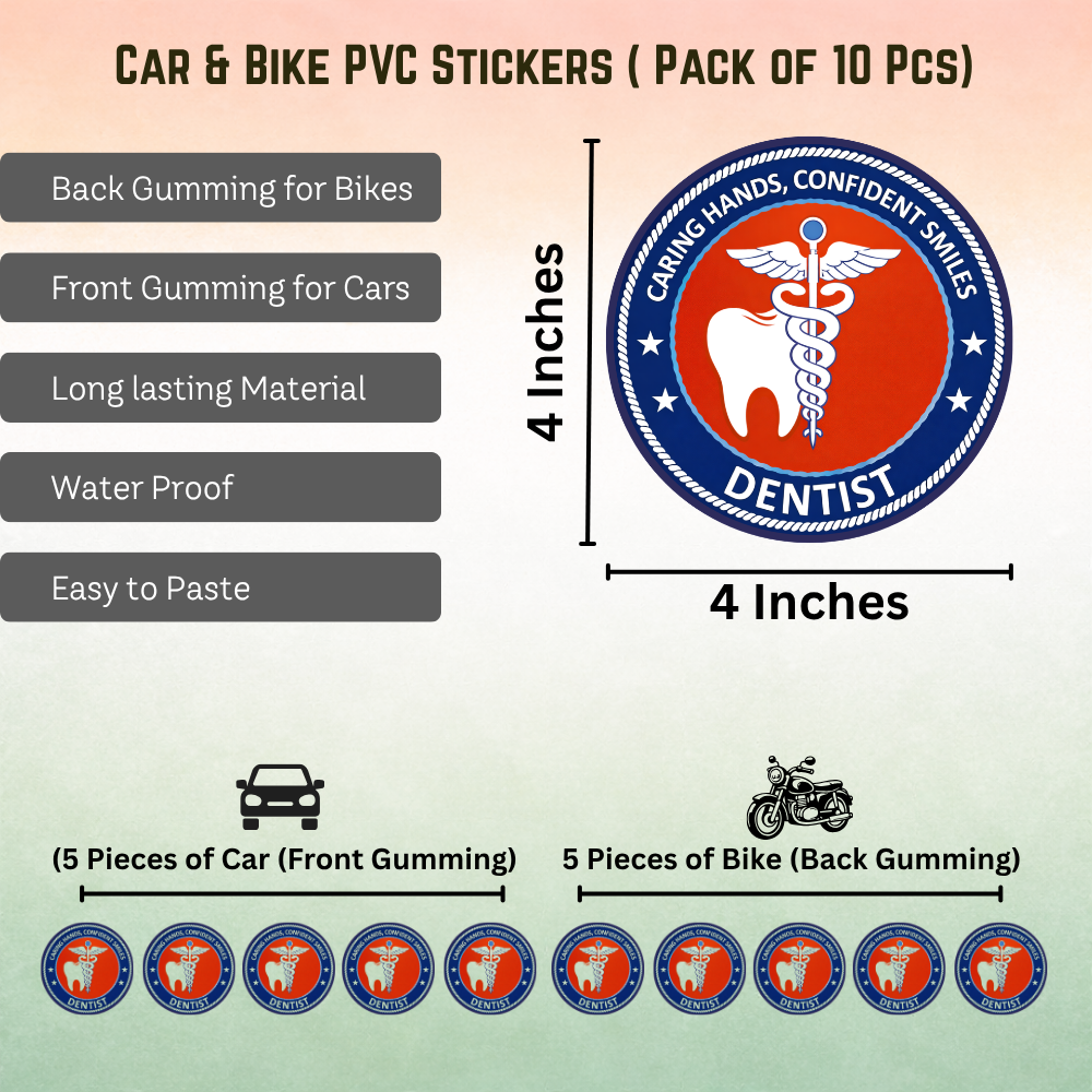 Dentist Doctor Car & Bike Sticker – Pack of 10 - Image 2