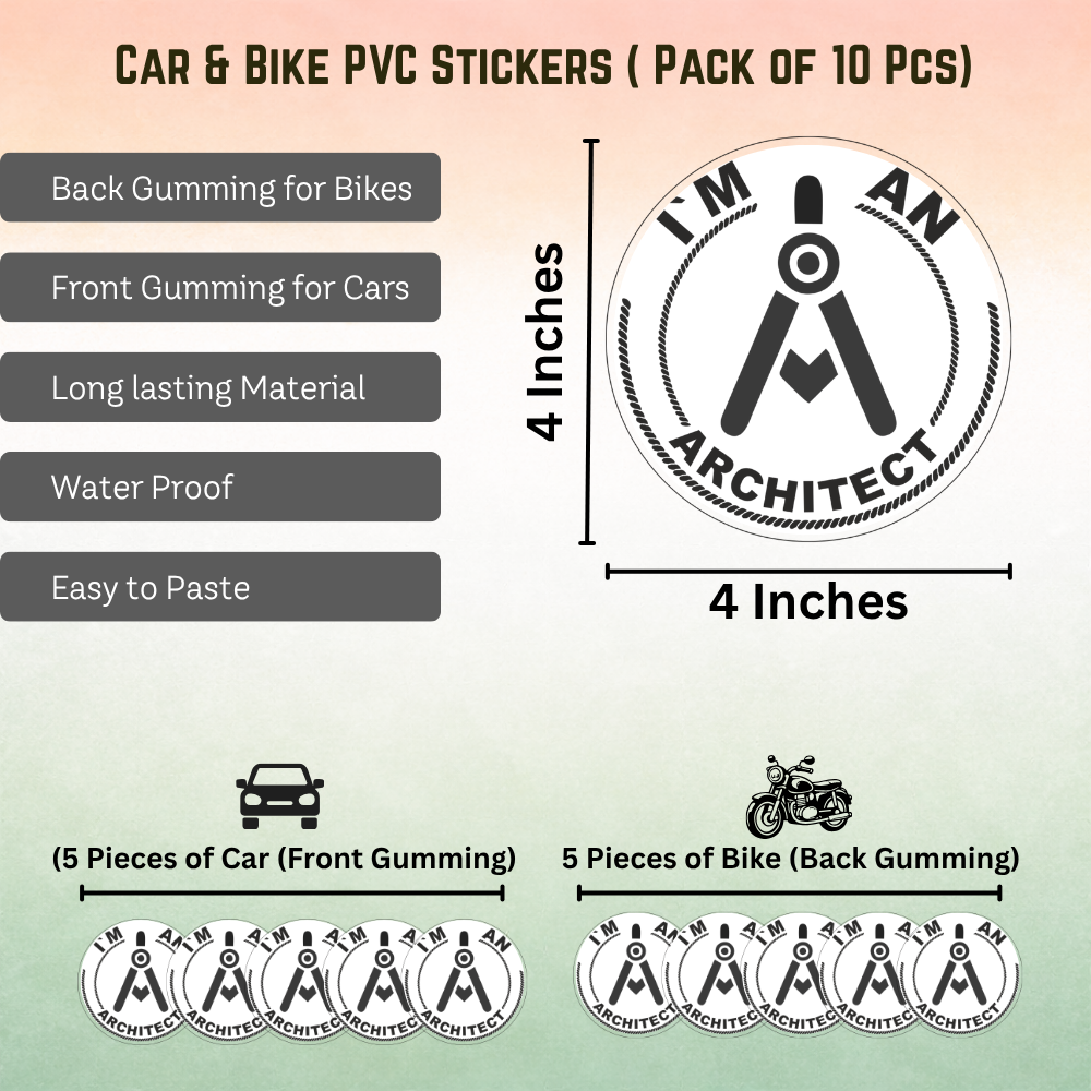 Architect White Car & Bike Sticker – Pack of 10 - Image 2