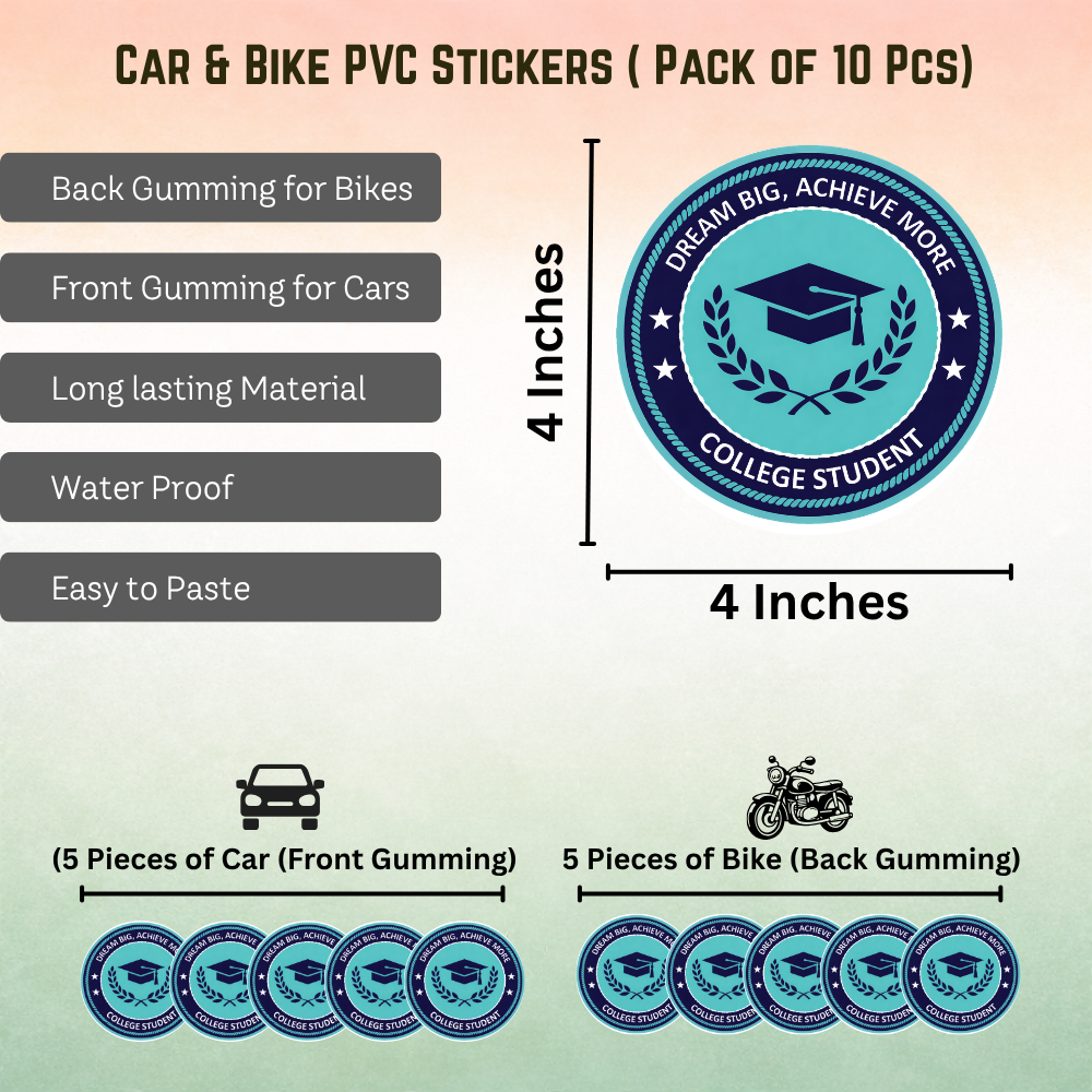 College Student Car & Bike Sticker – Pack of 10 - Image 2