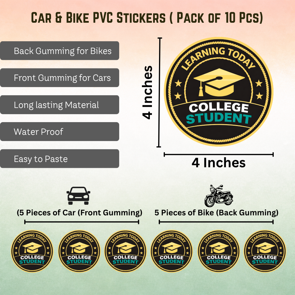 College Student Car & Bike Sticker – Pack of 10 - Image 2